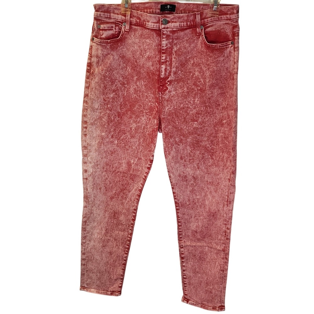 7 For All Mankind High Waist Ankle Skinny Jeans 34 Red Classic Minimalist EUC